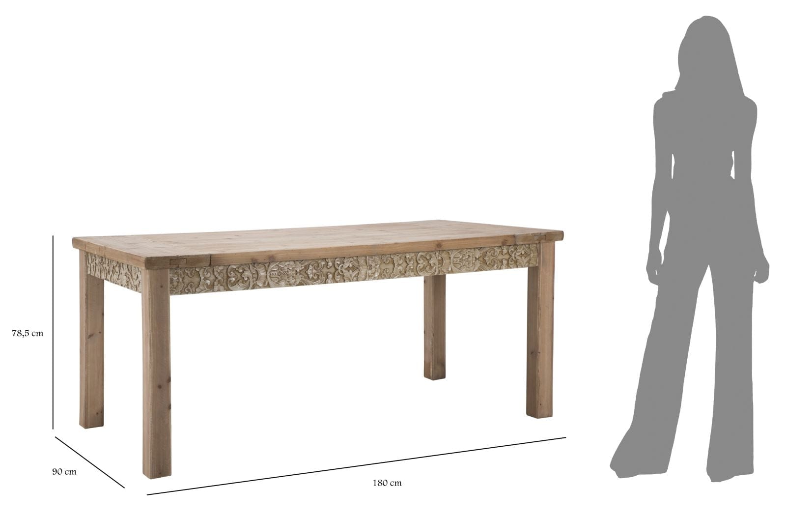Masa din lemn de brad si MDF Reinassance, L180xl90xh78,5 cm (7)