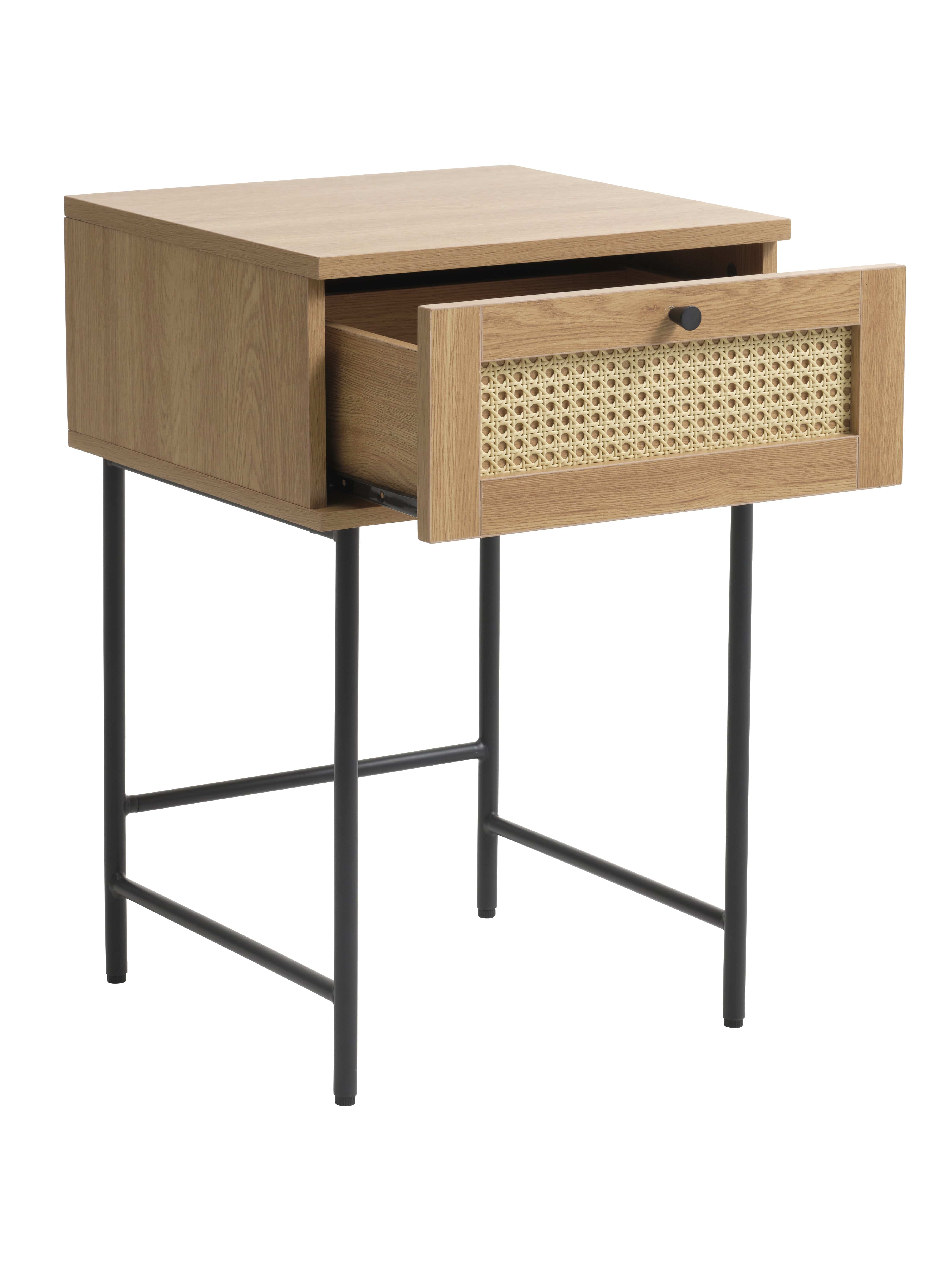 Unique Furniture A/S Masuta suport telefon din MDF si metal, cu 1 sertar, Pensacola Stejar / Negru, L45xl45xH70 cm