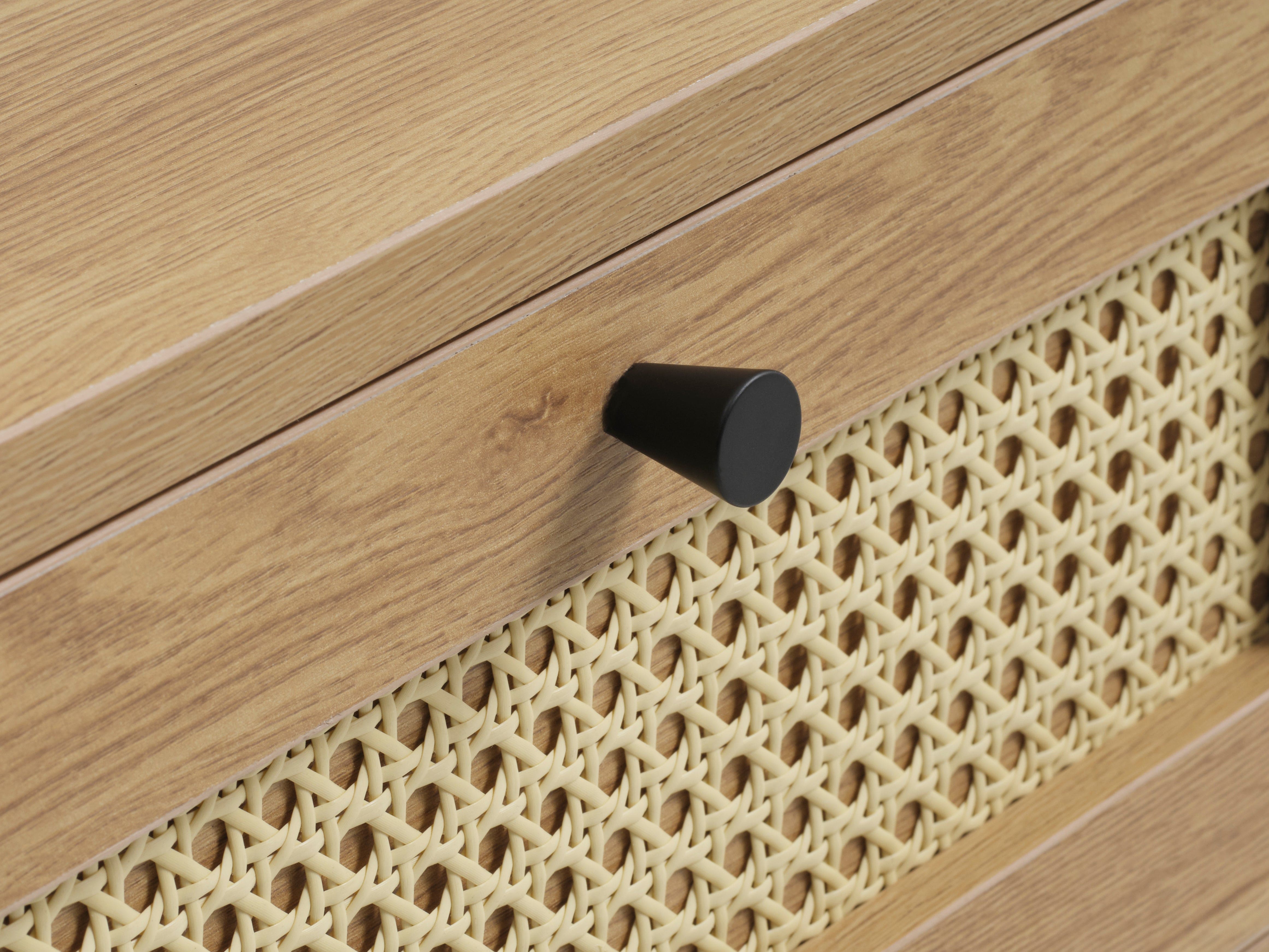 Unique Furniture A/S Masuta suport telefon din MDF si metal, cu 1 sertar, Pensacola Stejar / Negru, L45xl45xH70 cm