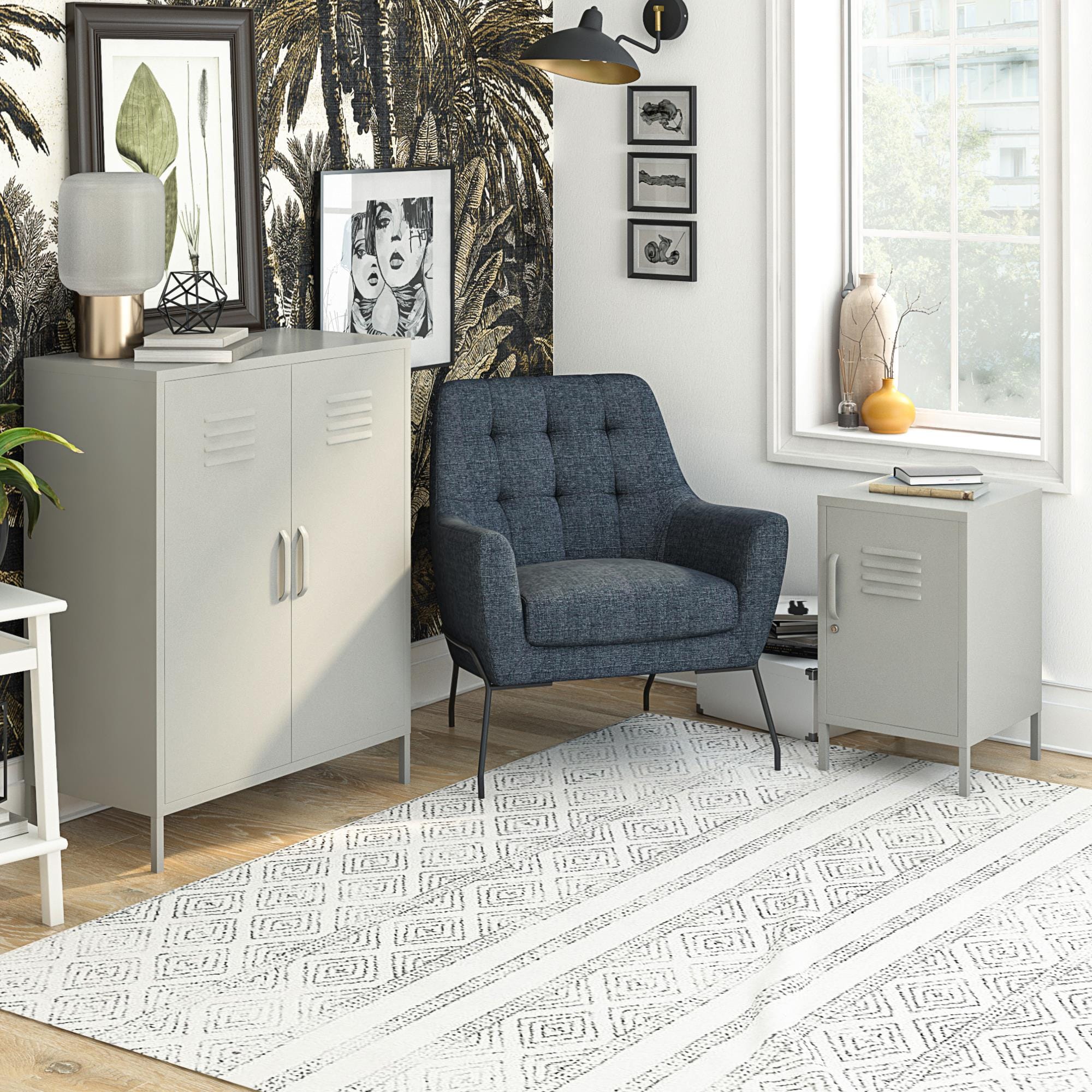 Dorel Home Masuta suport telefon din metal, cu 1 usa, Bradford Crem, L37xl39xH68 cm