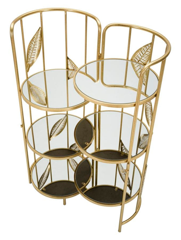 Mauro Ferretti Masuta suport telefon/flori din metal si sticla, Leaf Double Auriu, L73xl35xH90 cm