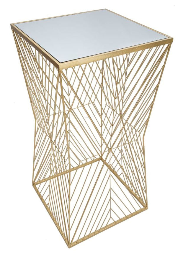 Mauro Ferretti Masuta suport telefon/flori din metal si sticla, Lines Auriu, L50xl50xH100 cm