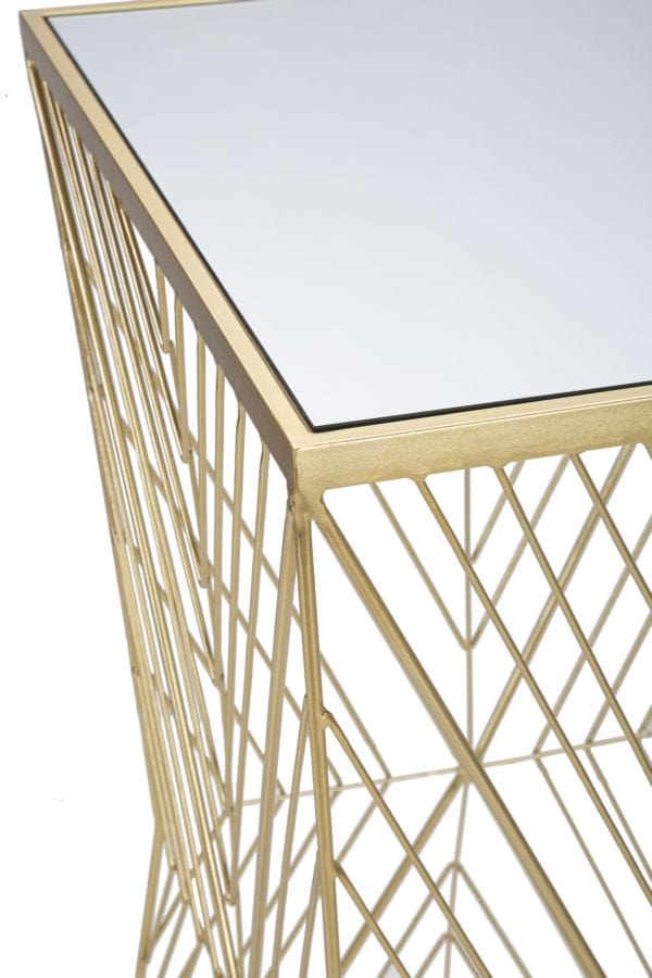 Mauro Ferretti Masuta suport telefon/flori din metal si sticla, Lines Auriu, L50xl50xH100 cm