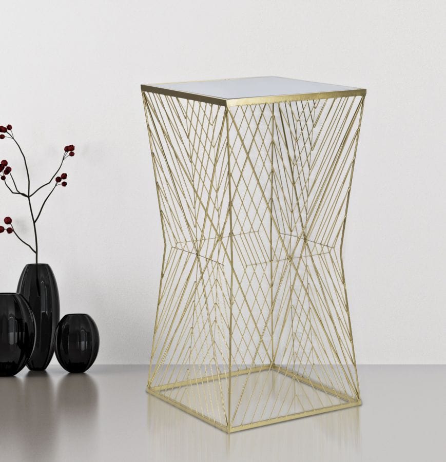 Mauro Ferretti Masuta suport telefon/flori din metal si sticla, Lines Auriu, L50xl50xH100 cm