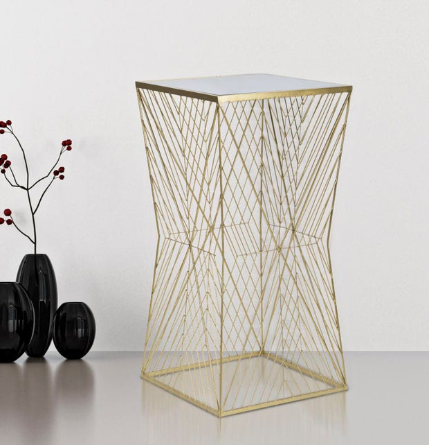 Mauro Ferretti Masuta suport telefon/flori din metal si sticla, Lines Auriu, L50xl50xH100 cm