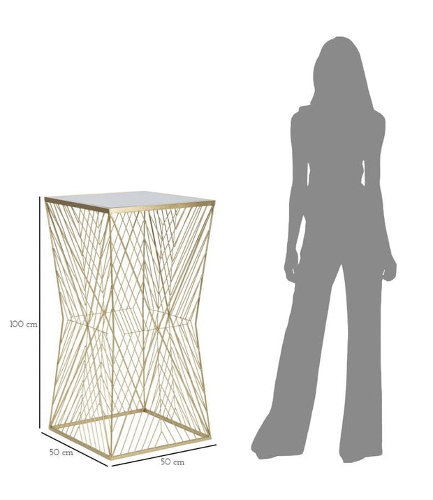 Mauro Ferretti Masuta suport telefon/flori din metal si sticla, Lines Auriu, L50xl50xH100 cm