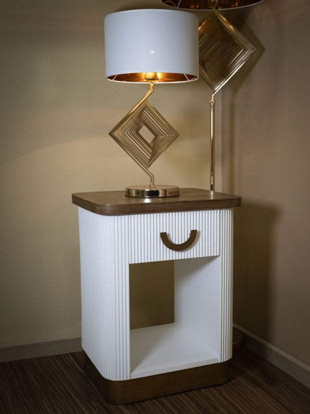 Noptiera din lemn, cu 1 sertar, Tolosa Alb / Maro / Auriu, l48xA40xH62 cm (8)