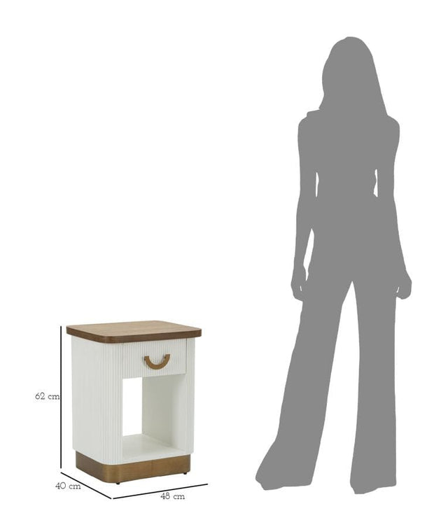 Noptiera din lemn, cu 1 sertar, Tolosa Alb / Maro / Auriu, l48xA40xH62 cm (9)