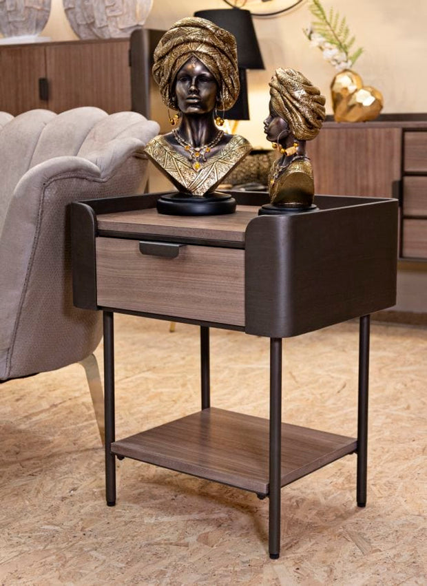 Noptiera din lemn, cu 1 sertar, Toronto Gri / Maro, l50,5xA41xH60 cm (7)