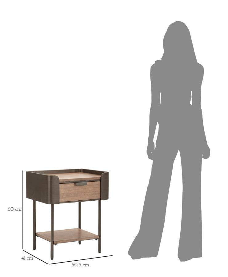 Noptiera din lemn, cu 1 sertar, Toronto Gri / Maro, l50,5xA41xH60 cm (8)