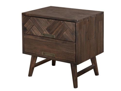 Noptiera din lemn de acacia, cu 2 sertare, Ashton ASTB02 Maro Inchis, l60xA45xH60 cm