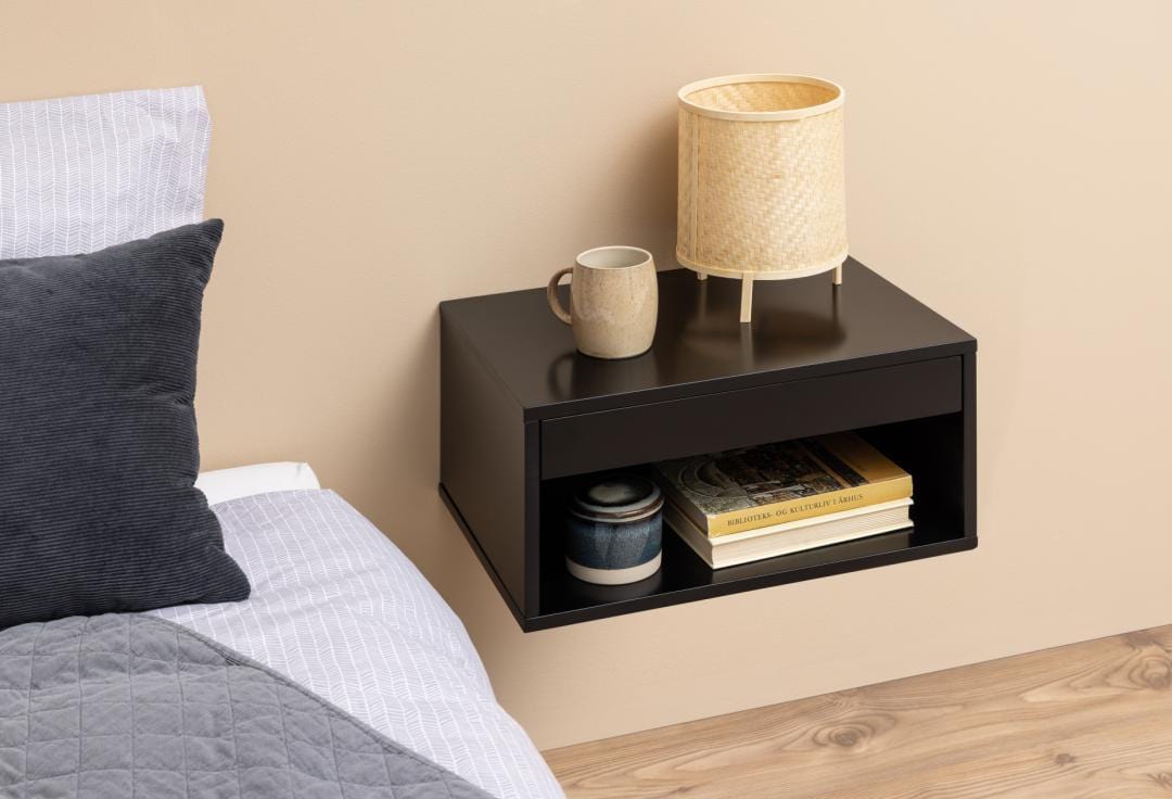 Noptiera din MDF, cu 1 sertar, Cholet Negru, l50xA35xH24,3 cm (6)