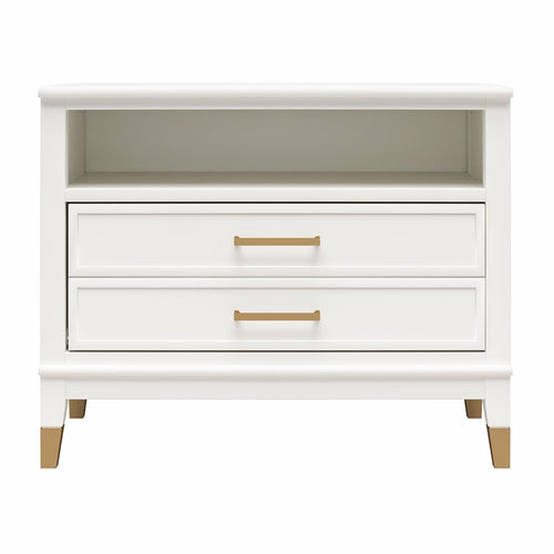 Dorel Home Noptiera din MDF cu 2 sertare, Westerleigh Alb / Auriu, l74xA39xH60 cm