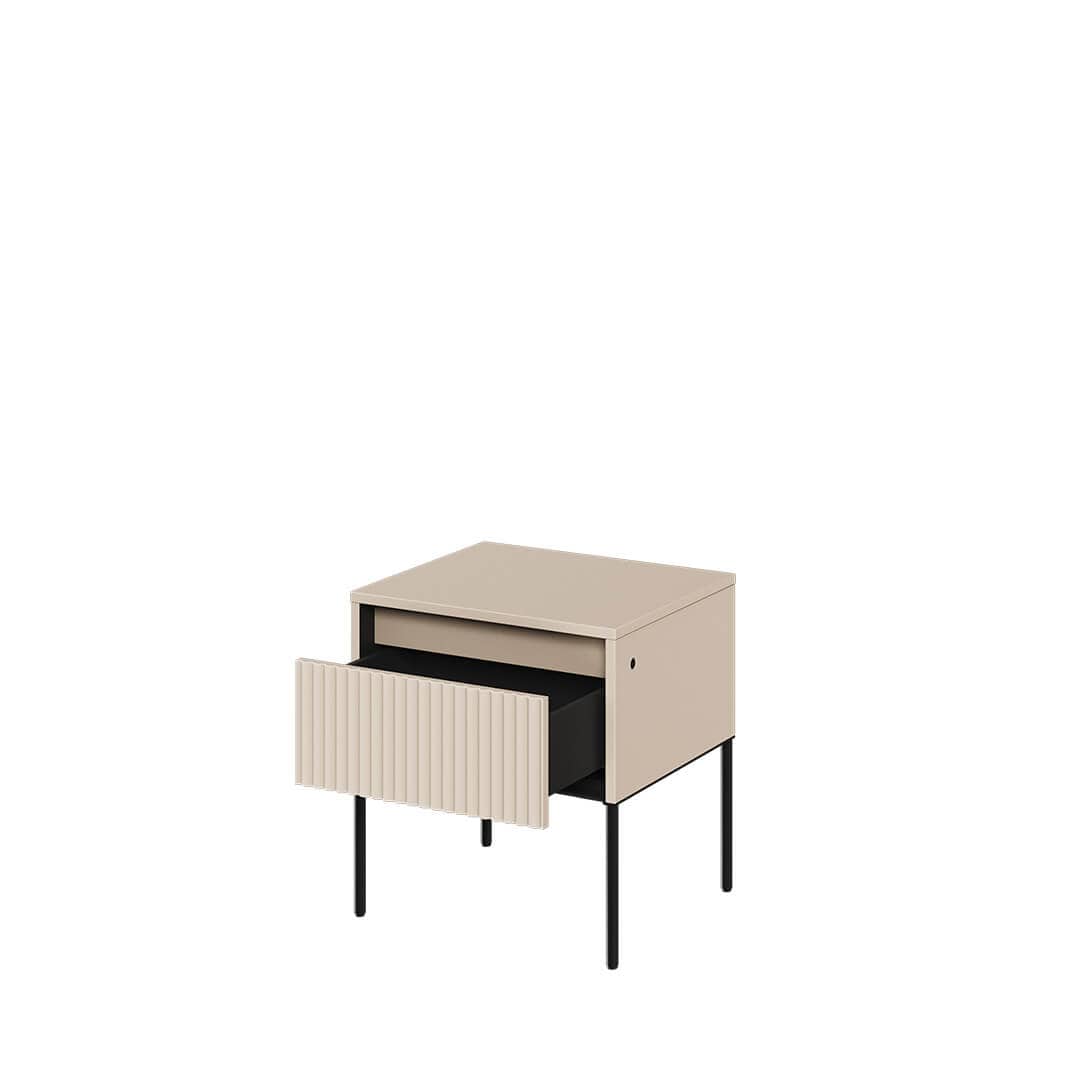 Lenart Noptiera din MDF, pal si metal, cu 1 sertar si LED inclus, Trend TR-10 Bej / Negru, l40xA46xH50 cm