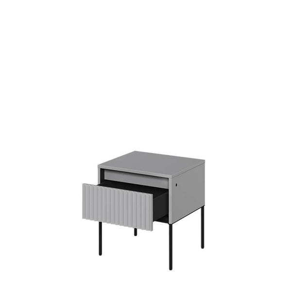 Lenart Noptiera din MDF, pal si metal, cu 1 sertar si LED inclus, Trend TR-10 Gri / Negru, l40xA46xH50 cm