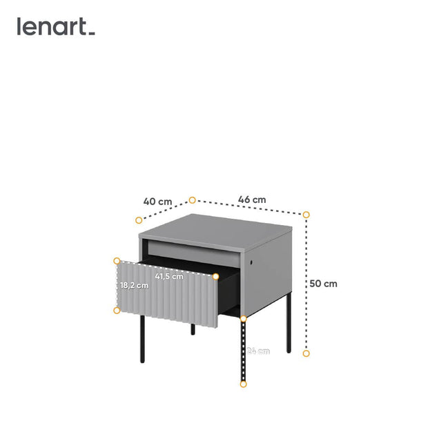 Lenart Noptiera din MDF, pal si metal, cu 1 sertar si LED inclus, Trend TR-10 Gri / Negru, l40xA46xH50 cm