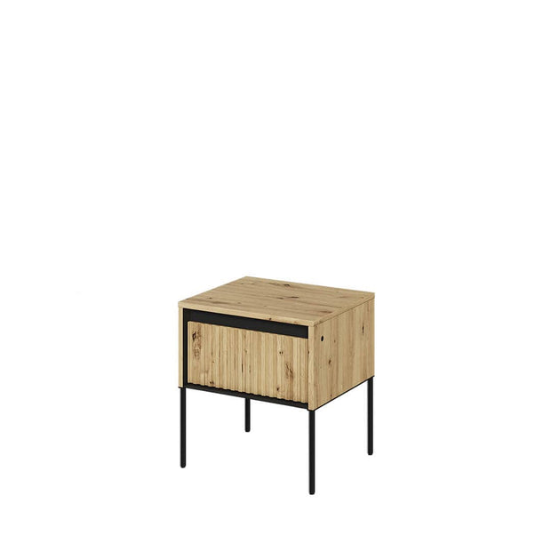 Lenart Noptiera din MDF, pal si metal, cu 1 sertar si LED inclus, Trend TR-10 Stejar Artisan / Negru, l40xA46xH50 cm