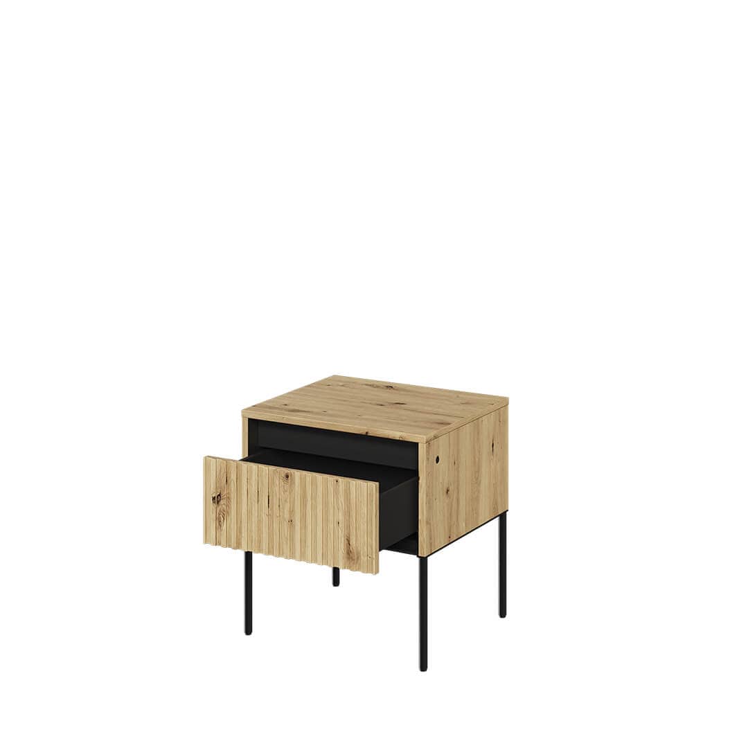 Lenart Noptiera din MDF, pal si metal, cu 1 sertar si LED inclus, Trend TR-10 Stejar Artisan / Negru, l40xA46xH50 cm