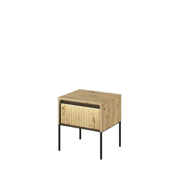 Lenart Noptiera din MDF, pal si metal, cu 1 sertar si LED inclus, Trend TR-10 Stejar Artisan / Negru, l40xA46xH50 cm