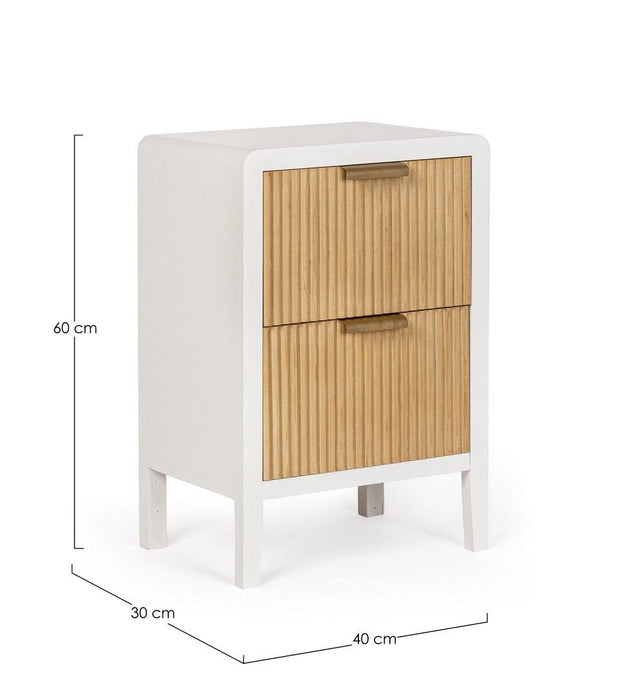 Noptiera din MDF si lemn, cu 2 sertare, Charley Alb / Natural, l40xA30xH60 cm (1)
