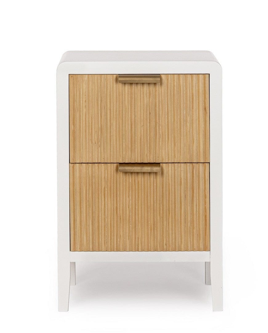 Noptiera din MDF si lemn, cu 2 sertare, Charley Alb / Natural, l40xA30xH60 cm (2)