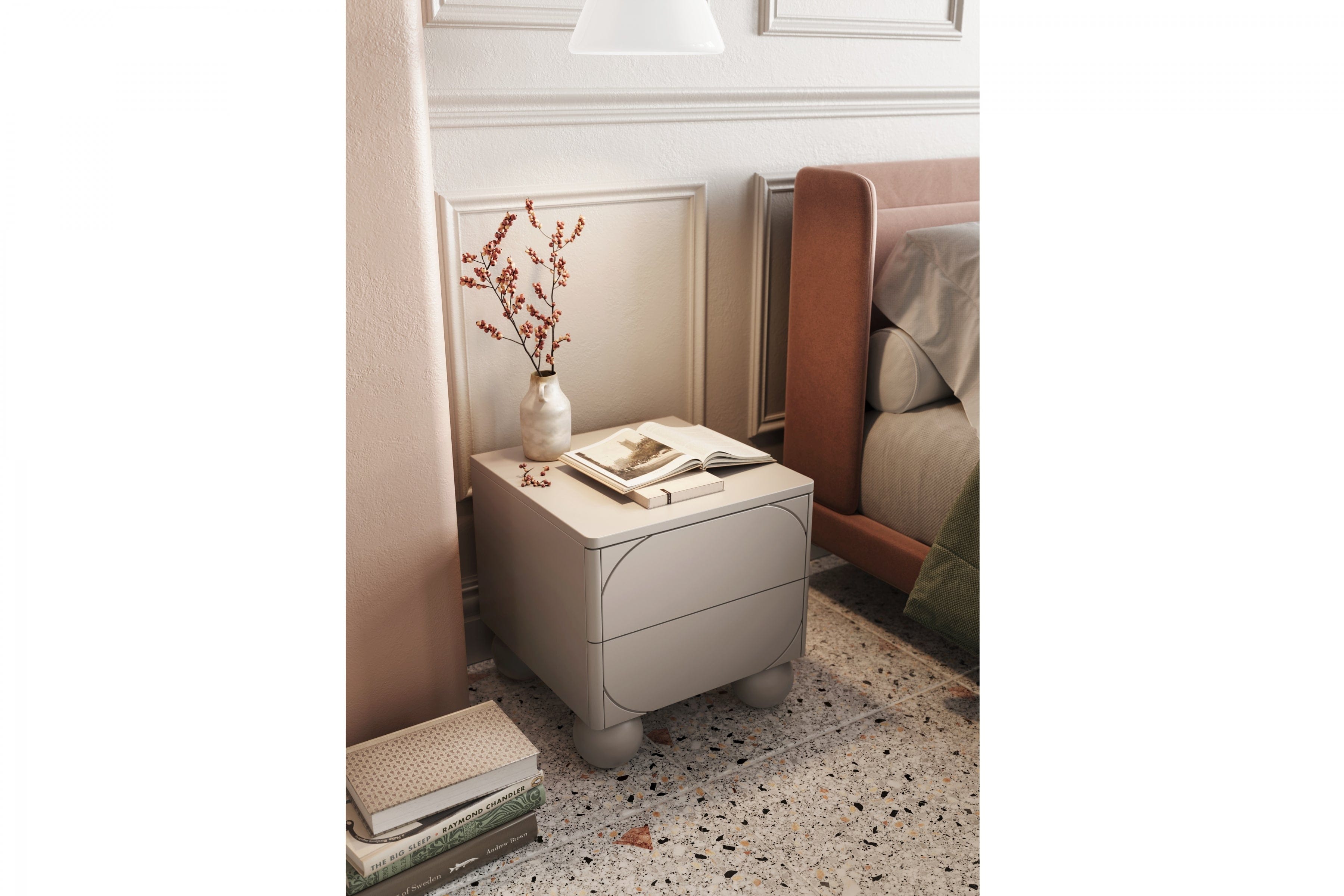 Bogart Noptiera din MDF si lemn, cu 2 sertare, Sonatia 45-2SZ Crem, l45xA45xH47 cm