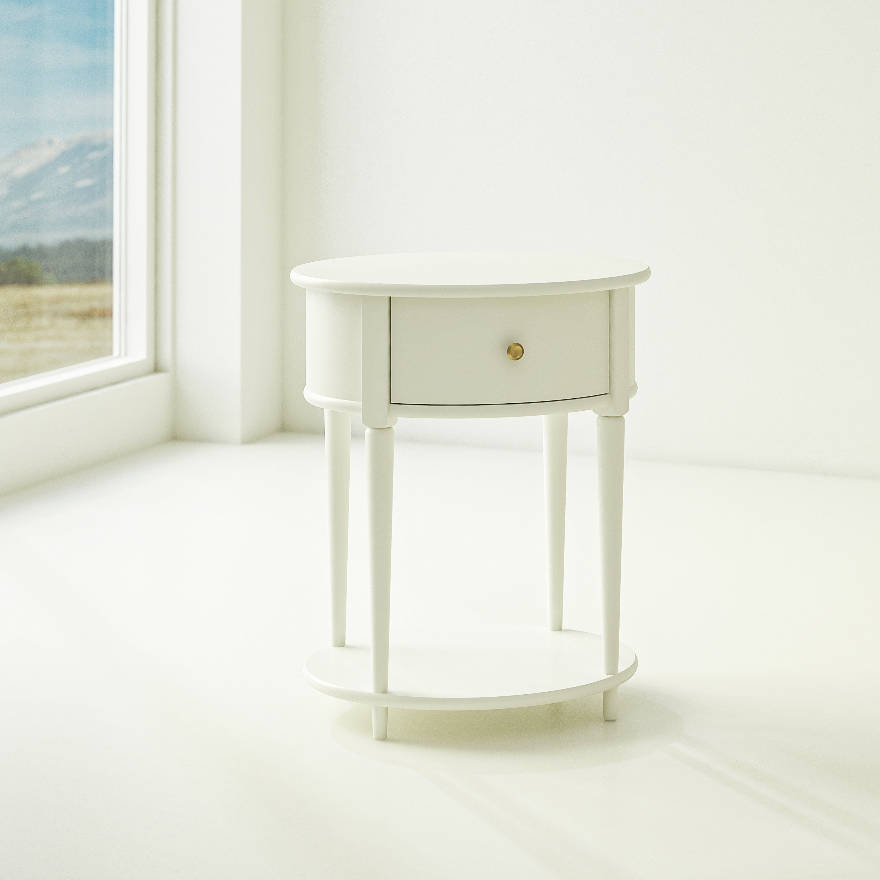 Dorel Home Noptiera din MDF si lemn de cauciuc, cu 1 sertar, Aurora Alb, l55xA45xH66 cm