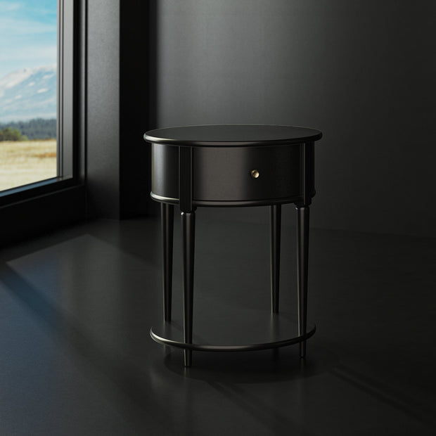 Dorel Home Noptiera din MDF si lemn de cauciuc, cu 1 sertar, Aurora Negru, l55xA45xH66 cm