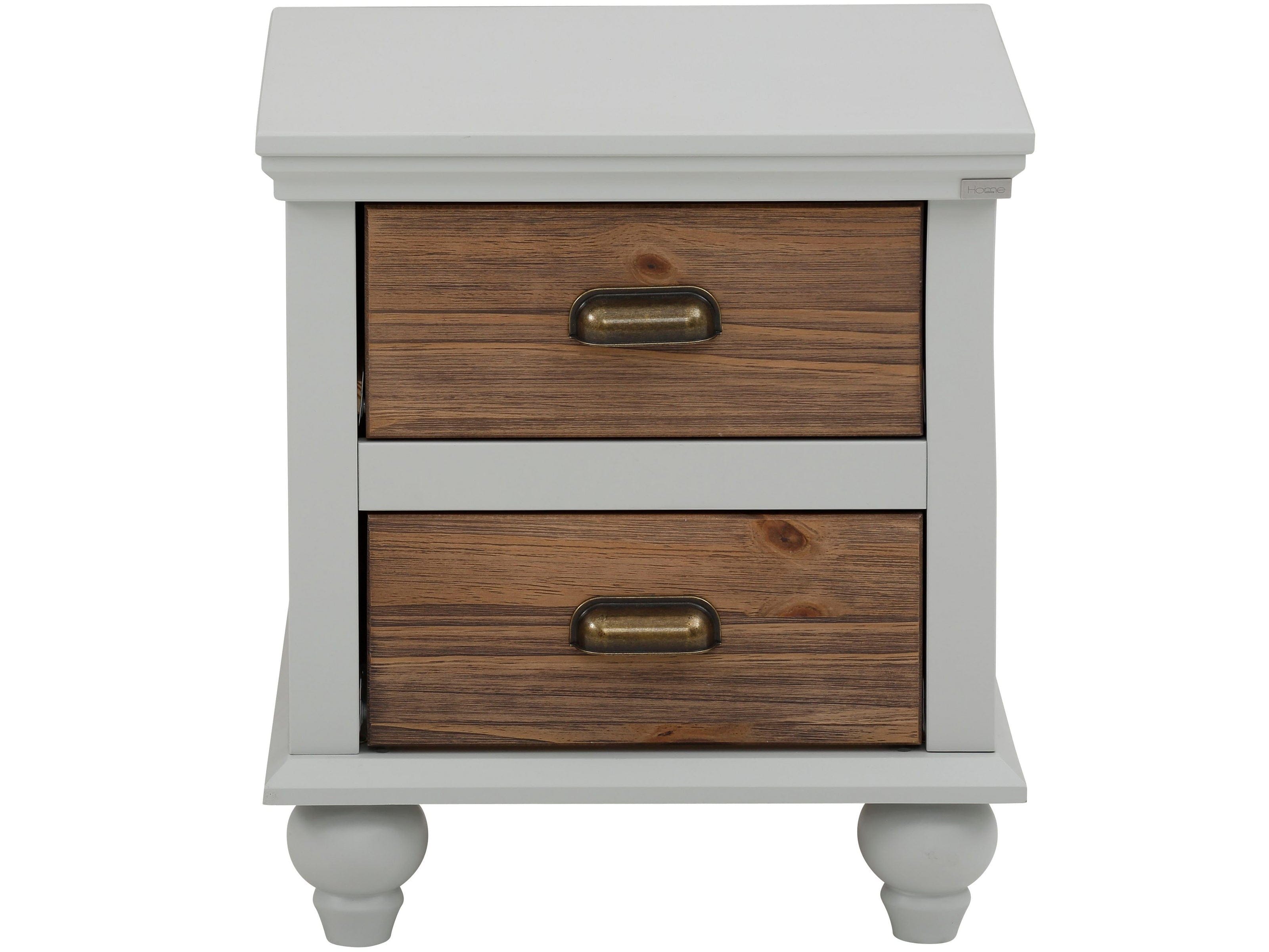 Dorel Home Noptiera din MDF si lemn de pin cu 2 sertare, Hanna Gri / Natural, l45xA38xH50 cm