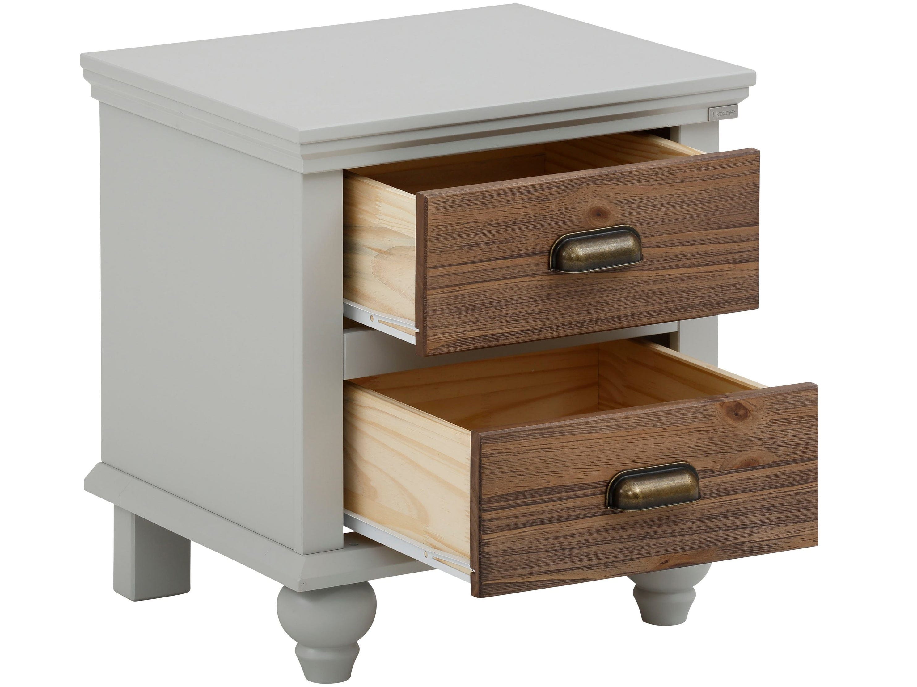 Dorel Home Noptiera din MDF si lemn de pin cu 2 sertare, Hanna Gri / Natural, l45xA38xH50 cm