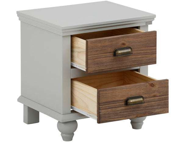 Dorel Home Noptiera din MDF si lemn de pin cu 2 sertare, Hanna Gri / Natural, l45xA38xH50 cm