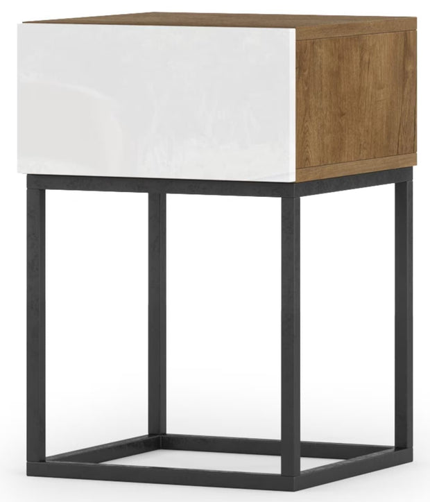 Eltap Noptiera din MDF si metal, cu 1 sertar, Avorio Stejar / Alb, l40xA40xH60 cm