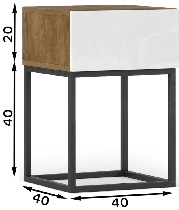 Eltap Noptiera din MDF si metal, cu 1 sertar, Avorio Stejar / Alb, l40xA40xH60 cm