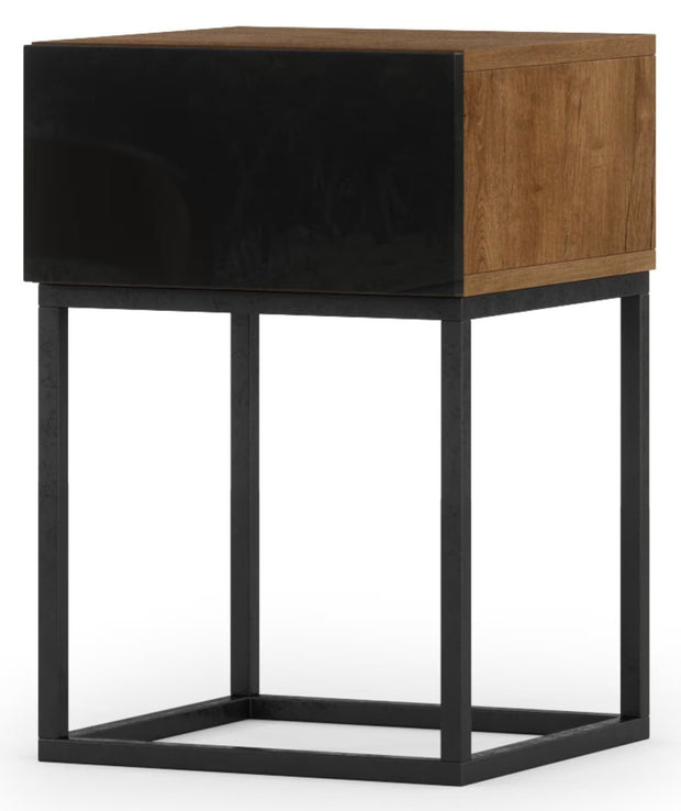 Noptiera din MDF si metal, cu 1 sertar, Avorio Stejar / Negru, l40xA40xH60 cm (3)