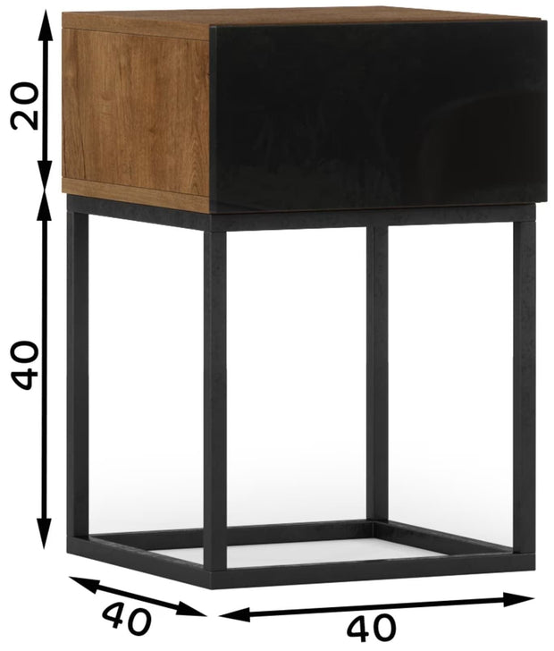 Eltap Noptiera din MDF si metal, cu 1 sertar, Avorio Stejar / Negru, l40xA40xH60 cm