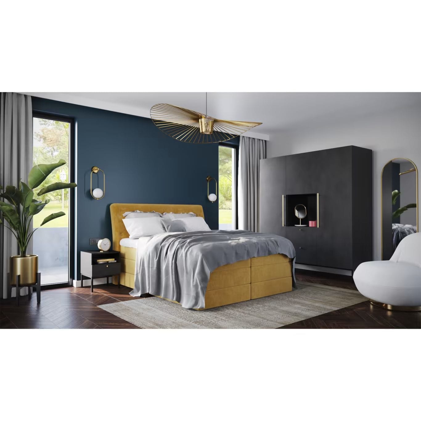 Eltap Noptiera din MDF si metal, cu 1 sertar, Lanzzi Negru, l40xA40xH50 cm