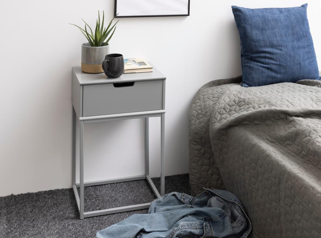 Noptiera din MDF si metal, cu 1 sertar, Mitra Gri / Gri, l40xA30xH61,5 cm (7)