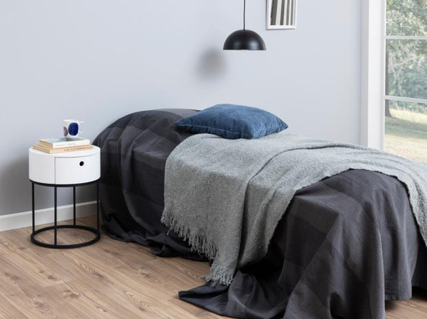 Actona Noptiera din MDF si metal, cu 1 sertar, Polo Alb / Negru, Ø40xH51 cm