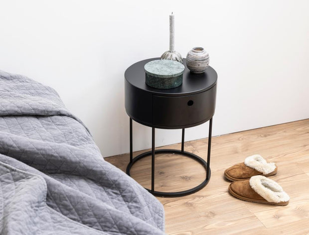 Actona Noptiera din MDF si metal, cu 1 sertar, Polo Negru, Ø40xH51 cm