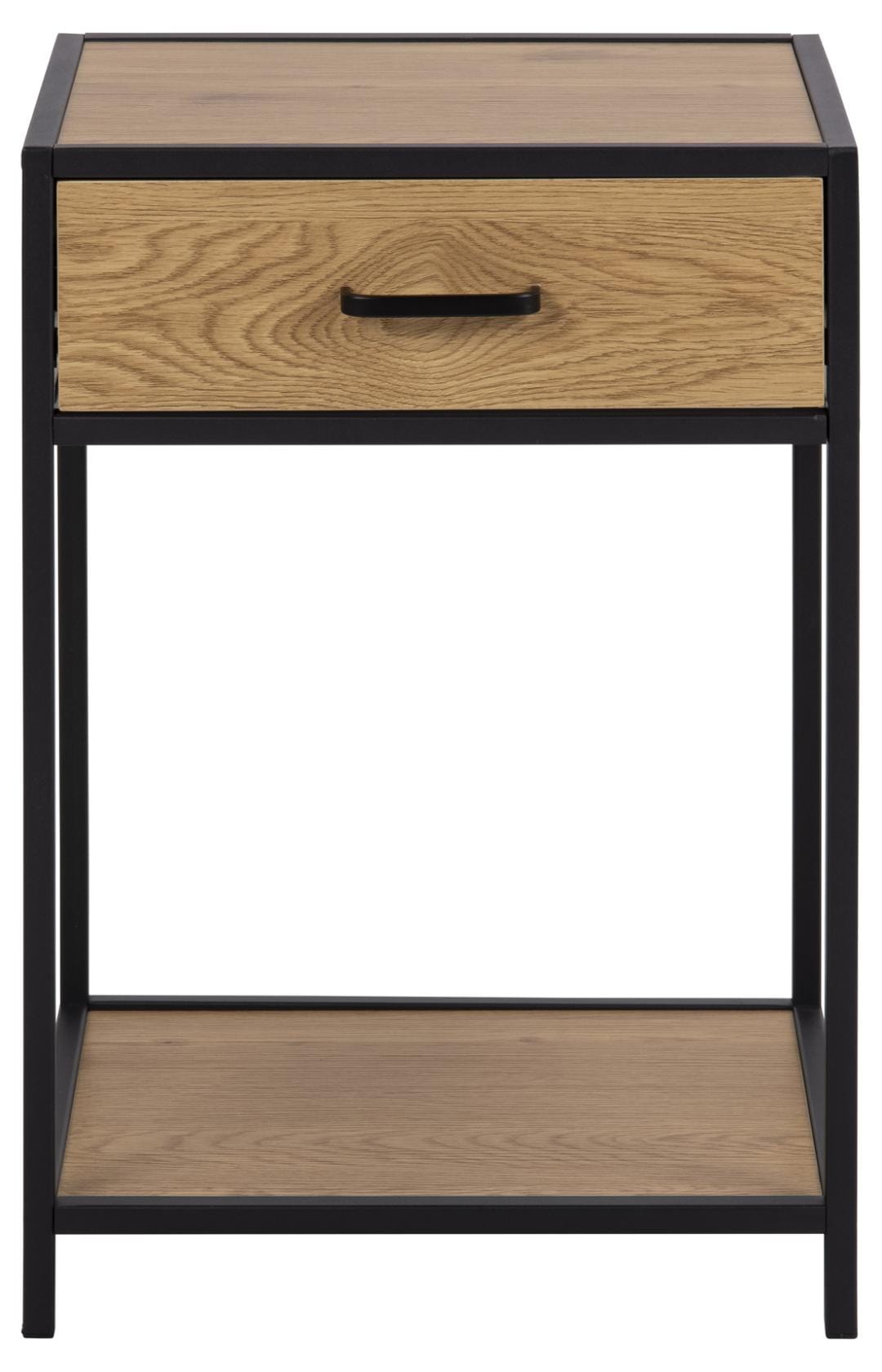 Noptiera din MDF si metal, cu 1 sertar, Seaford Stejar / Negru, l42xA35xH63 cm (1)