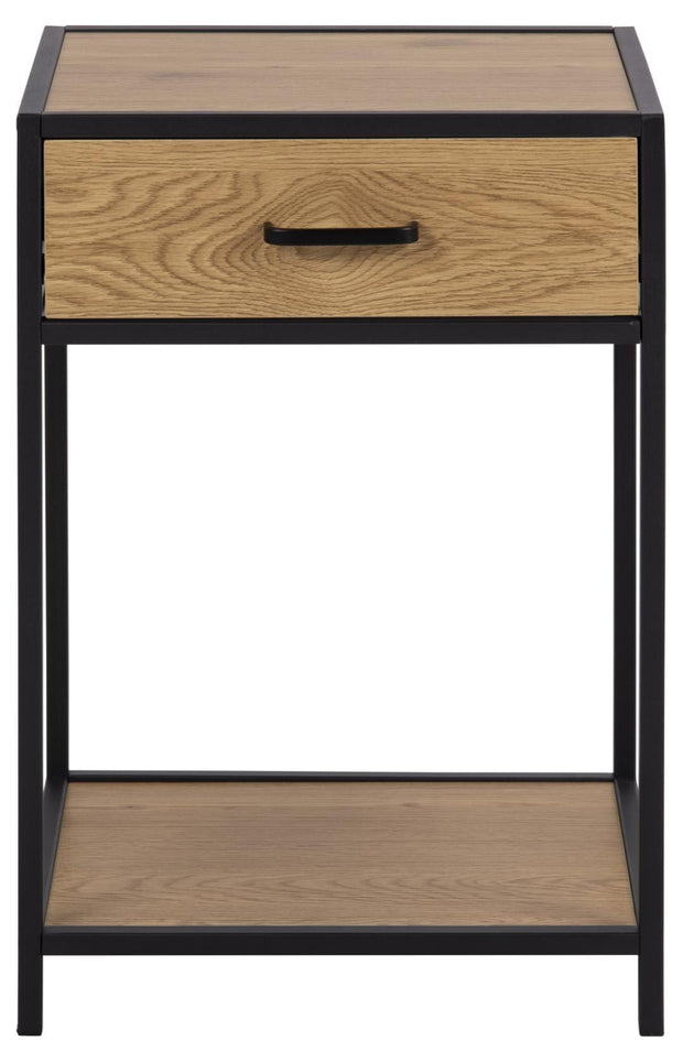 Noptiera din MDF si metal, cu 1 sertar, Seaford Stejar / Negru, l42xA35xH63 cm (1)