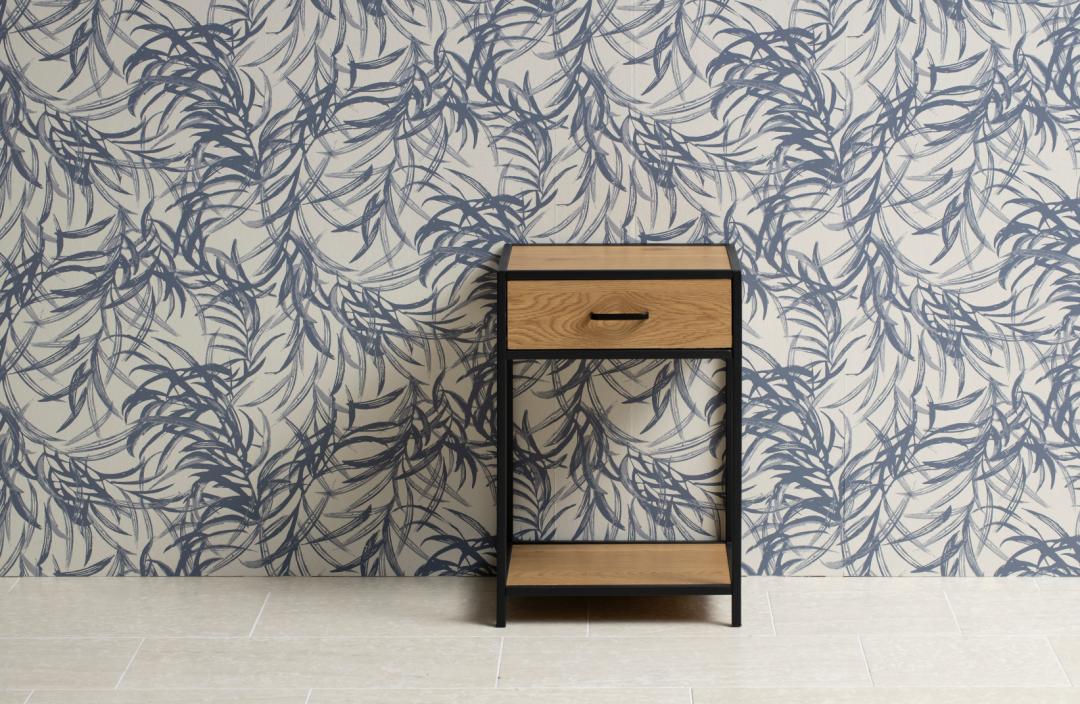 Noptiera din MDF si metal, cu 1 sertar, Seaford Stejar / Negru, l42xA35xH63 cm (8)