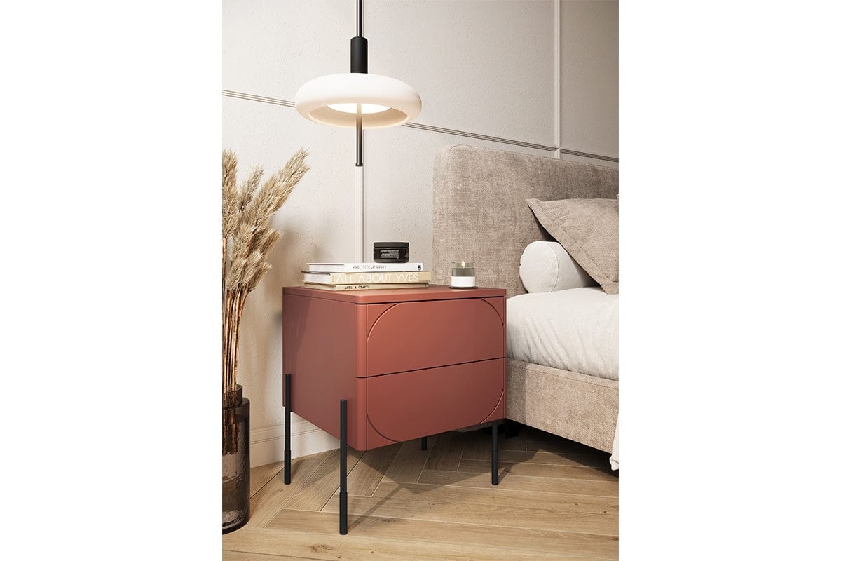 Bogart Noptiera din MDF si metal, cu 2 sertare, Sonatia 45-2SZ Burgundy / Negru, l49xA45xH55 cm