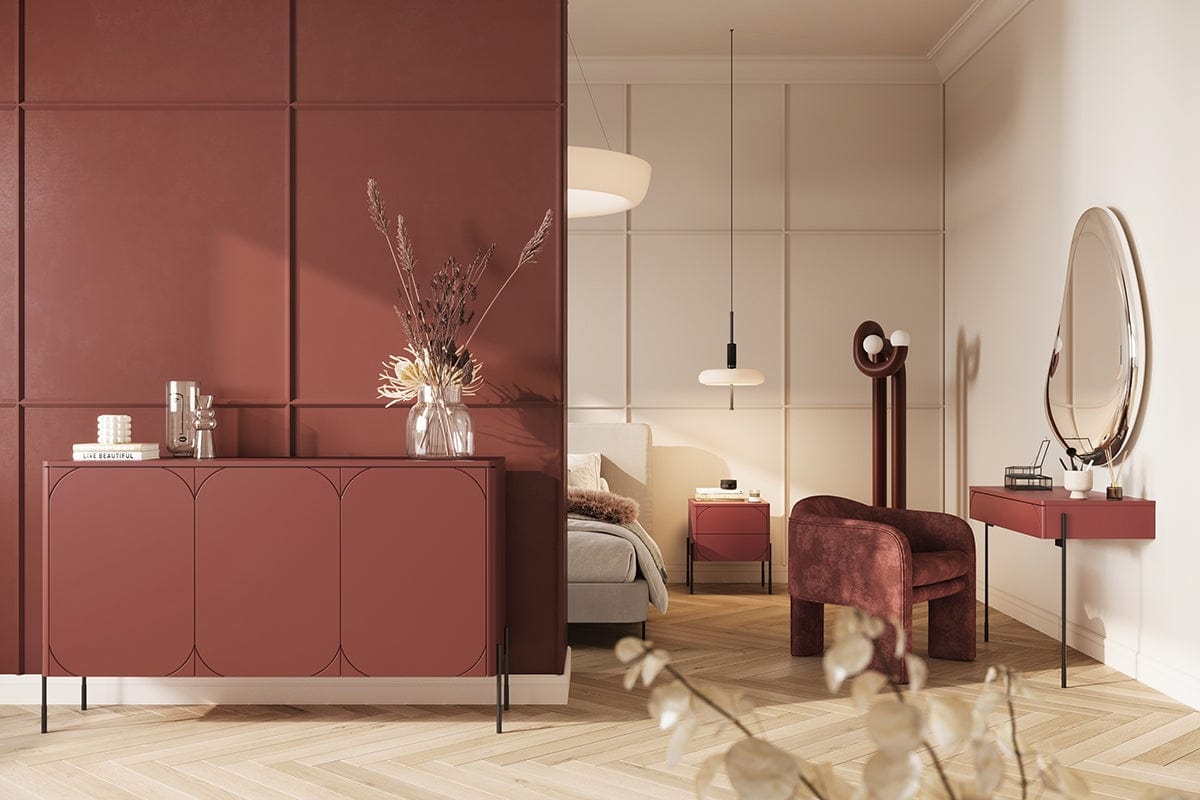 Bogart Noptiera din MDF si metal, cu 2 sertare, Sonatia 45-2SZ Burgundy / Negru, l49xA45xH55 cm