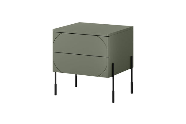 Bogart Noptiera din MDF si metal, cu 2 sertare, Sonatia 45-2SZ Verde Olive / Negru, l49xA45xH55 cm