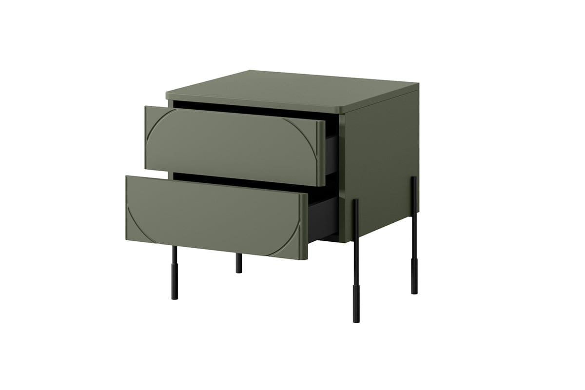 Bogart Noptiera din MDF si metal, cu 2 sertare, Sonatia 45-2SZ Verde Olive / Negru, l49xA45xH55 cm