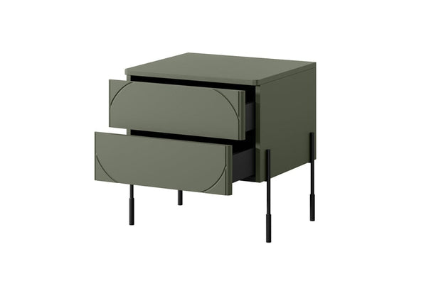Bogart Noptiera din MDF si metal, cu 2 sertare, Sonatia 45-2SZ Verde Olive / Negru, l49xA45xH55 cm