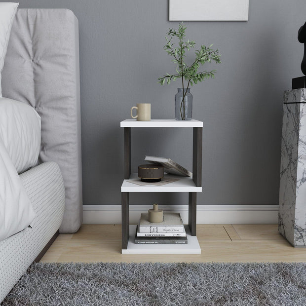 Asir Noptiera din pal, Carter Alb / Stejar Inchis, l29,6xA29,6xH49,4 cm