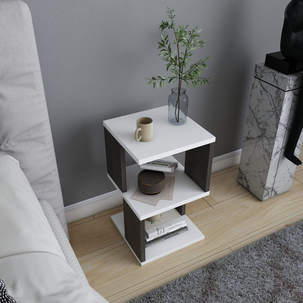 Asir Noptiera din pal, Carter Alb / Stejar Inchis, l29,6xA29,6xH49,4 cm