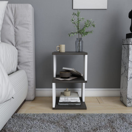 Asir Noptiera din pal, Carter Stejar Inchis / Alb, l29,6xA29,6xH49,4 cm